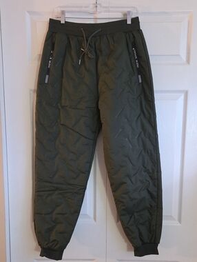 Men's Quilted Olive Jogger Sweatpants with Drawstring Waist